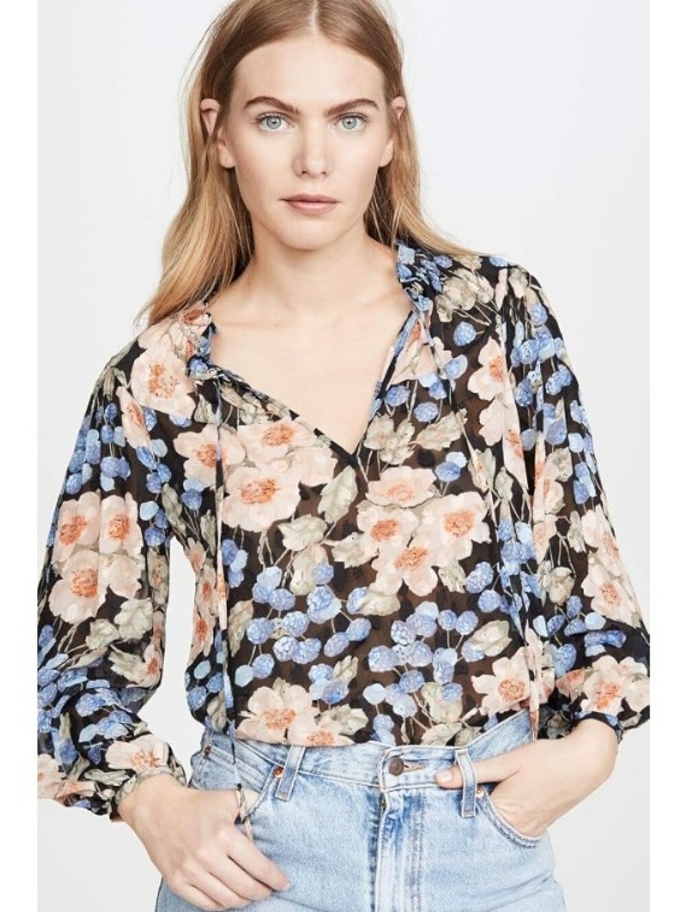Rebecca Taylor Women's Long Sleeve Floral Blouse Silk Blend - Picture 2 of 13